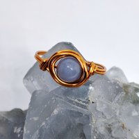 Angelite Wire Wrapped Ring in Silver or Copper