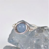 Angelite Wire Wrapped Ring in Silver or Copper