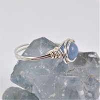 Angelite Wire Wrapped Ring in Silver or Copper