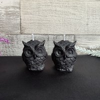 Black owl candle made from natural solid beeswax.