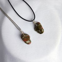 Unakite Wire Wrapped Pendant in Silver
