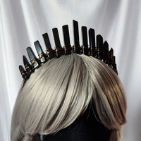 Anubis crown with black agate wire wrapped onto a headband.