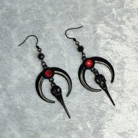 Moon Raven Skull Earrings