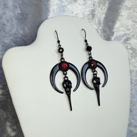 Moon Raven Skull Earrings