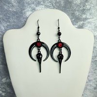 Black moon and raven dangle earrings with fishhooks.