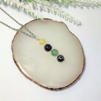Sobriety gemstone pendant with citrine, amethyst, fluorite, hematite and chain or cord.
