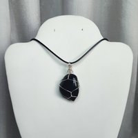 Obsidian Wire Wrapped Pendant in Silver