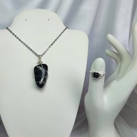 Obsidian Wire Wrapped Pendant in Silver
