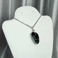 Obsidian Wire Wrapped Pendant in Silver
