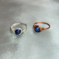 Lapis Lazuli Wire Wrapped Ring in Silver or Copper