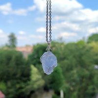 Raw Celestite Wire Wrapped Pendant in Silver