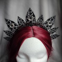 Luna Halo Crown with black filigree teardrops and silver moons.