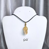 Citrine wire wrapped pendant in gold, rose gold or copper with cord.