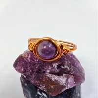 Amethyst Wire Wrapped Ring in Silver or Copper