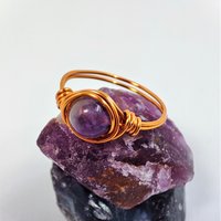 Amethyst Wire Wrapped Ring in Silver or Copper