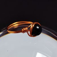 Obsidian Wire Wrapped Ring in Silver or Copper