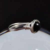 Obsidian Wire Wrapped Ring in Silver or Copper