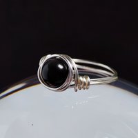 Obsidian Wire Wrapped Ring in Silver or Copper