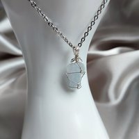 Raw Celestite Wire Wrapped Pendant in Silver