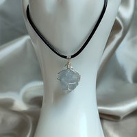 Raw Celestite Wire Wrapped Pendant in Silver
