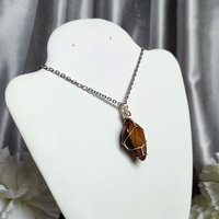 Tiger's Eye Wire Wrapped Pendant in Silver
