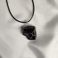 Chunky Obsidian Wire Wrapped Pendant in Silver, Gold or Copper