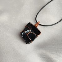 Chunky Obsidian Wire Wrapped Pendant in Silver, Gold or Copper
