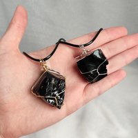 Chunky Obsidian Wire Wrapped Pendant in Silver, Gold or Copper