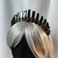 Anubis crown with black agate wire wrapped onto a headband.