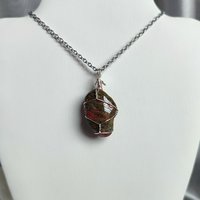 Unakite Wire Wrapped Pendant in Silver