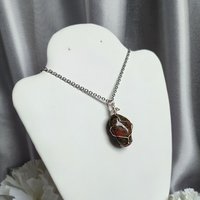 Unakite Wire Wrapped Pendant in Silver