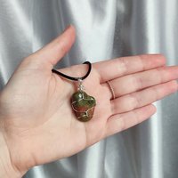 Unakite Wire Wrapped Pendant in Silver
