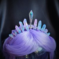 Unicorn Queen crown with blue and pink titanium quartz and glass crystal.