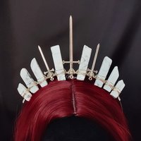 Crusader crown with howlite wire wrapped onto a headband with silver swords.