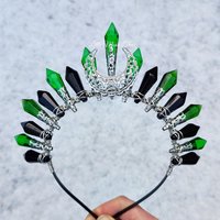 Poison Ivy crown with black and green glass crystals and silver moon.