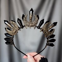Night Queen Crown with black glass crystals and bronze moons.