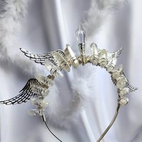 Angelus Crown with aura quartz, glass crystal and silver filigree wings.