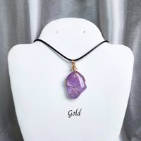 Amethyst wire wrapped pendant in gold, rose gold or copper.