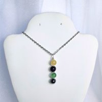 Sobriety gemstone pendant with citrine, amethyst, fluorite, hematite and chain or cord.