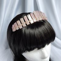 Rose quartz headband with silver plated wire.