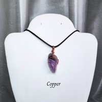 Amethyst wire wrapped pendant in gold, rose gold or copper.