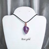 Amethyst wire wrapped pendant in gold, rose gold or copper.