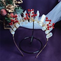 Holly Crown with clear quartz and gold berry branches.