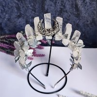 Arwen Crown with quartz, silver moon and leaves.