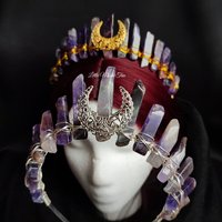 Dreamer crown with chevron amethyst and moon in gold or silver.