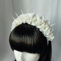 Bella Bride headband with white flowers and spikes.