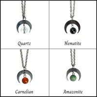 Silver moon pendant with gemstone beads.
