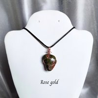 Unakite wire wrapped pendant in silver, gold or rose gold.