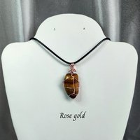 Tiger's Eye Wire Wrapped Pendant in Gold, Rose Gold or Copper