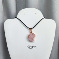 Rose quartz wire wrapped pendant in gold, rose gold or copper.